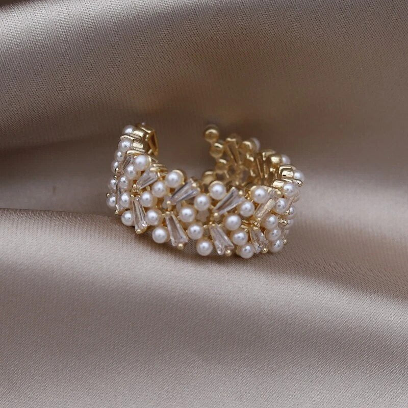 Elegant Adjustable Pearl Ring-tidenox
