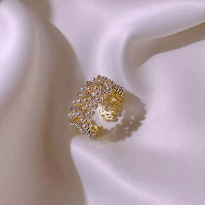 Elegant Adjustable Pearl Ring-tidenox