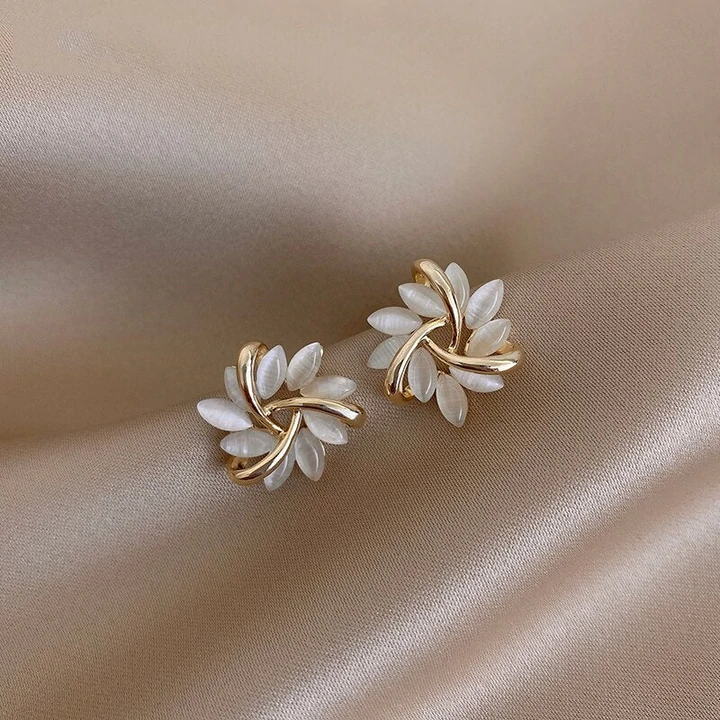 Elegant Opal Petal Design Earrings-tidenox