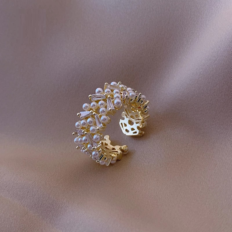 Elegant Adjustable Pearl Ring-tidenox