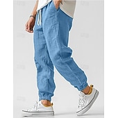 Men's Linen Pants Trousers Summer Pants Elastic Waist Straight Leg High Rise Solid Color Comfort Breathable Full Length Wedding Holiday Vacation Fashion Gray Green Black High Waist Inelastic-tidenox
