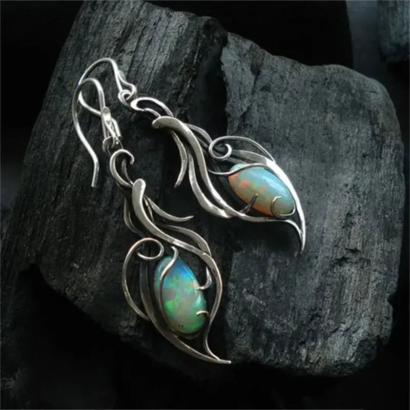 Sterling Silver Vintage Blue Opal Earrings-tidenox