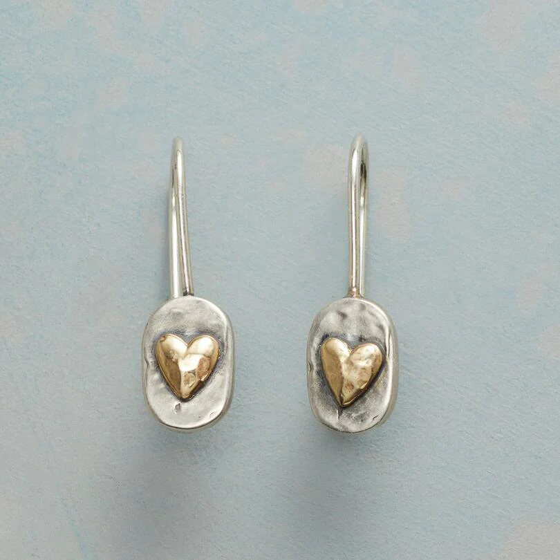 Vintage Silver Golden Heart Earrings-tidenox