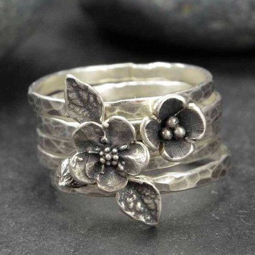 Vintage Flower Silver Layer Ring-tidenox