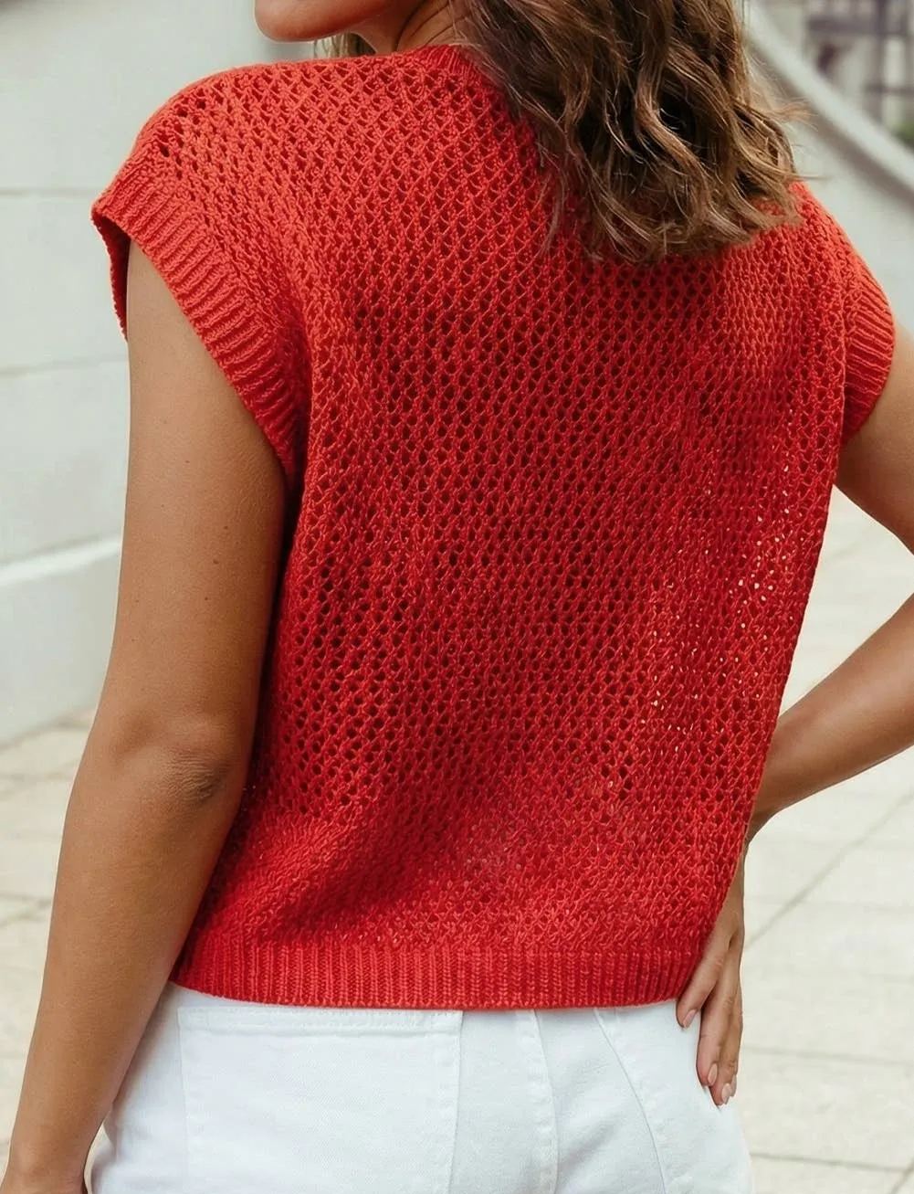 AnnieWear American Flag Open Stitch Sweater Top