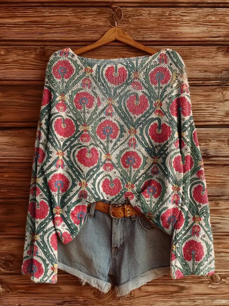 Women's Boho Vintage Print Sweaters-Lazy leisure fashion-tidenox
