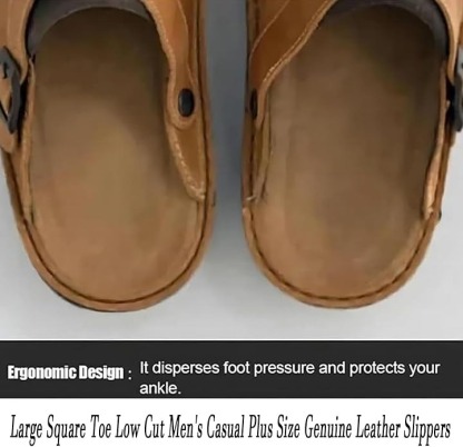  Large Square Toe Low Cut Men's Casual Plus Size Genuine Leather Slipper