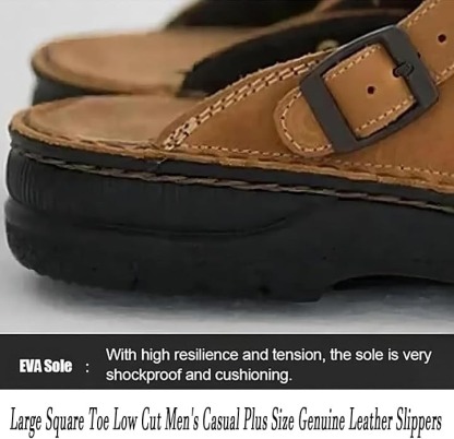  Large Square Toe Low Cut Men's Casual Plus Size Genuine Leather Slipper