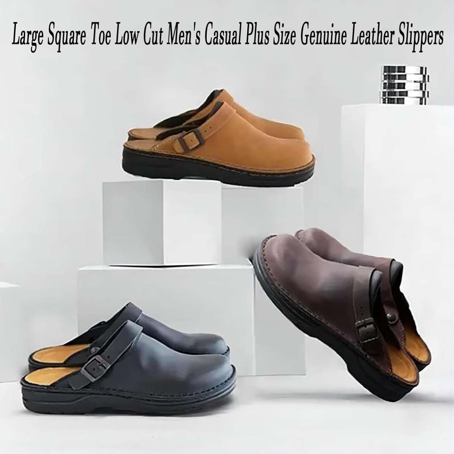  Large Square Toe Low Cut Men's Casual Plus Size Genuine Leather Slipper