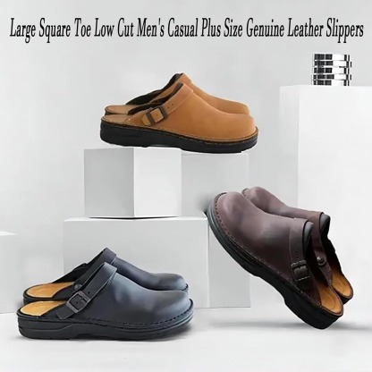 Large Square Toe Low Cut Men's Casual Plus Size Genuine Leather Slipper