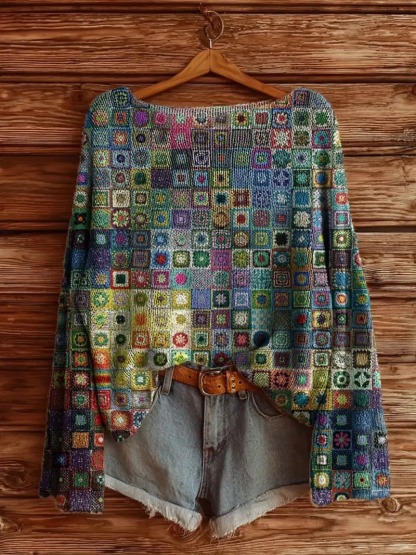 Women's Boho Vintage Print Sweaters-Lazy leisure fashion-tidenox