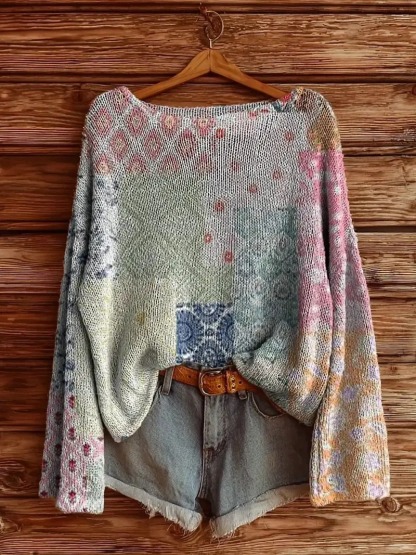 Bohemian Art-Inspired Sweater – Unique Printed Knit for Free Spirits-tidenox