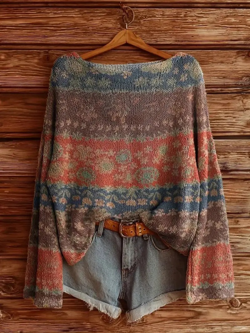 Bohemian Art-Inspired Sweater – Unique Printed Knit for Free Spirits-tidenox