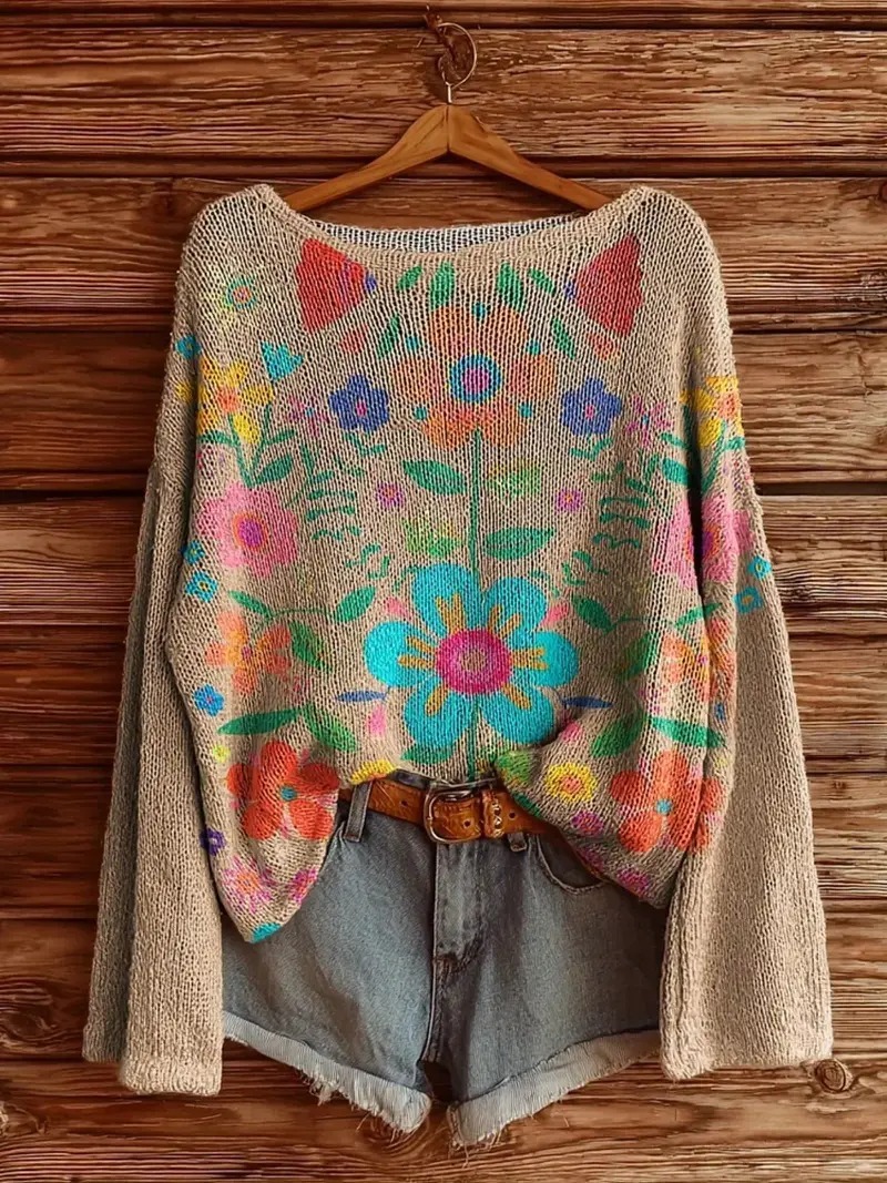 Cozy Boho Knit Sweater – Perfect for Fall & Winter Layering-tidenox
