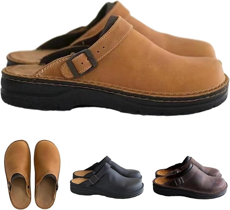  Large Square Toe Low Cut Men's Casual Plus Size Genuine Leather Slipper