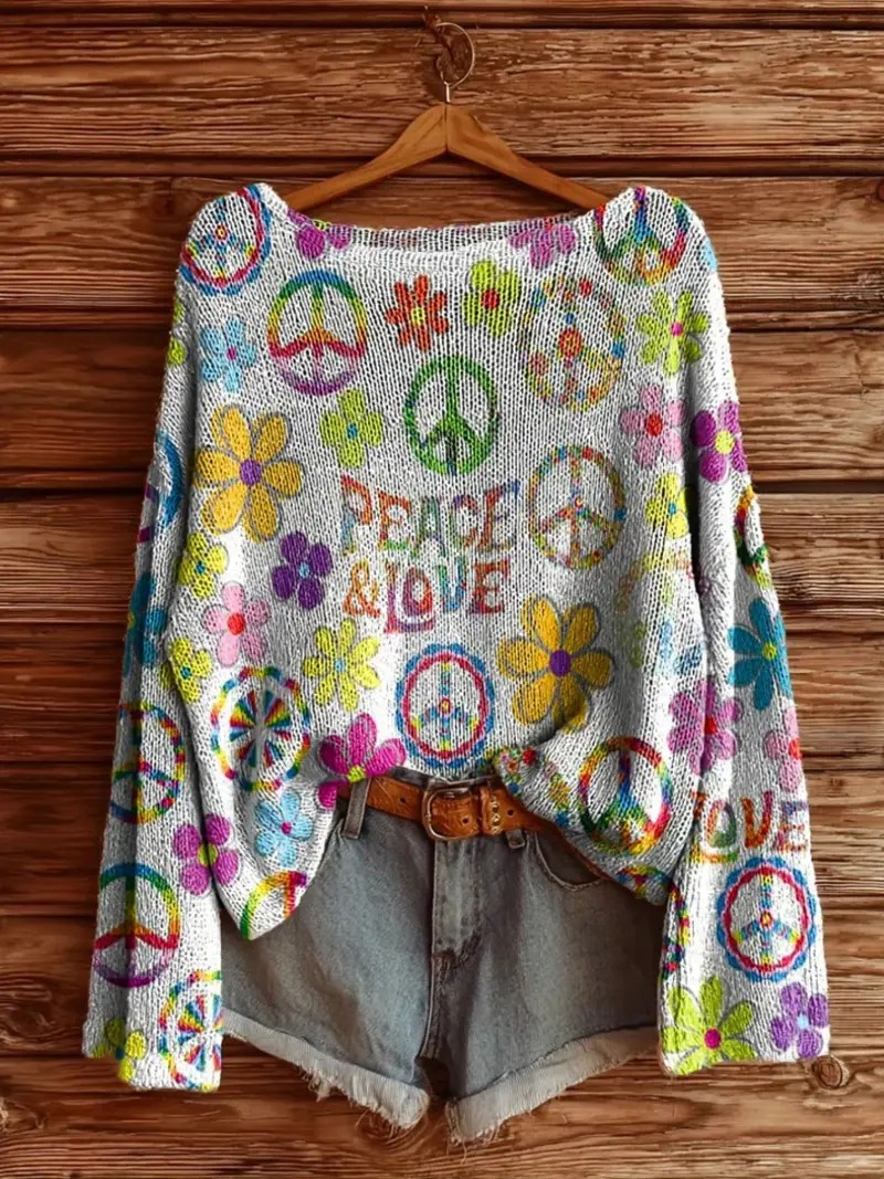 Bohemian Vintage Knit Sweater – Cozy Loose Fit Pullover for Everyday Style-tidenox