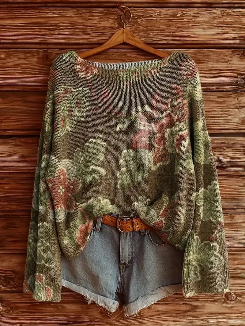 Bohemian Vintage Knit Sweater – Cozy Loose Fit Pullover for Everyday Style-tidenox