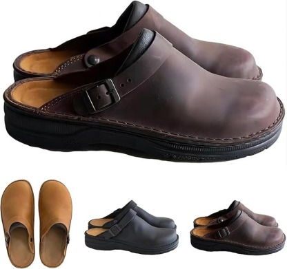  Large Square Toe Low Cut Men's Casual Plus Size Genuine Leather Slipper
