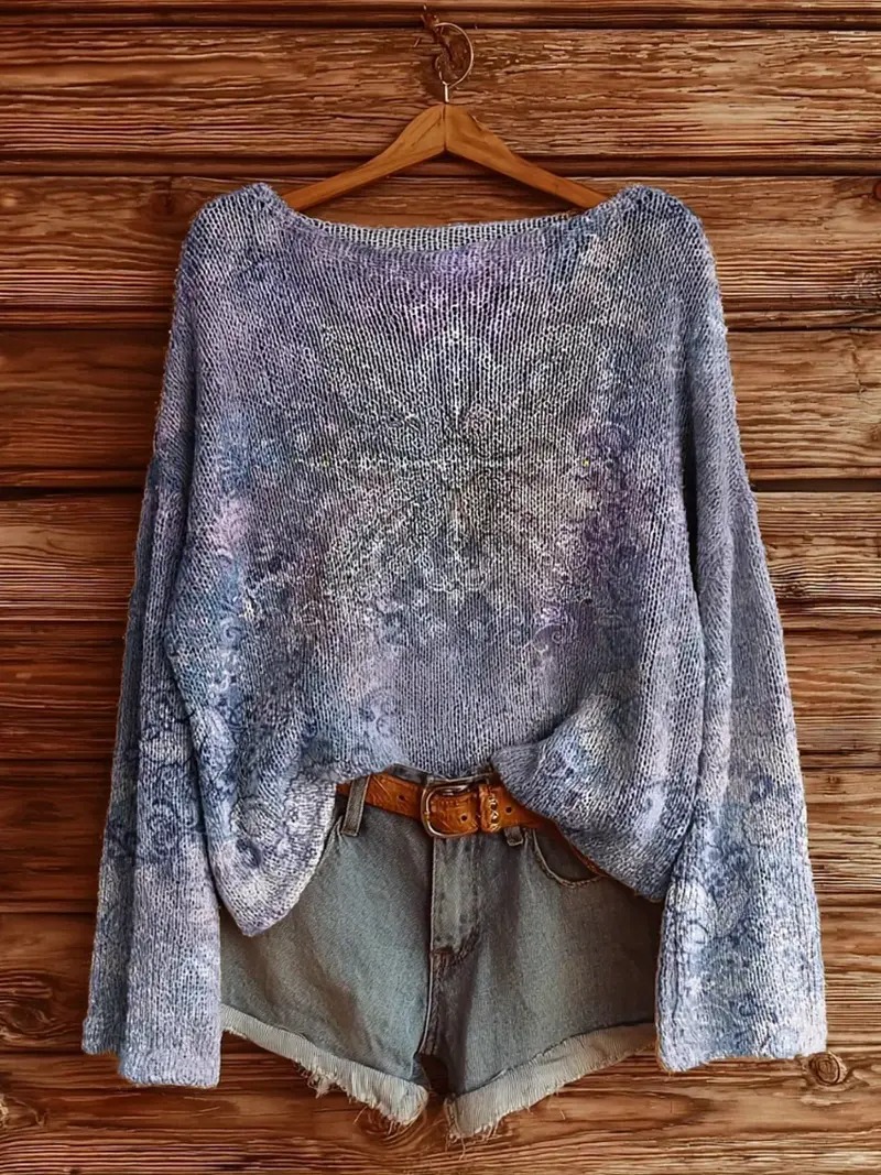 Women’s Boho Chic Sweater – Casual Retro Long Sleeve Knitwear-tidenox