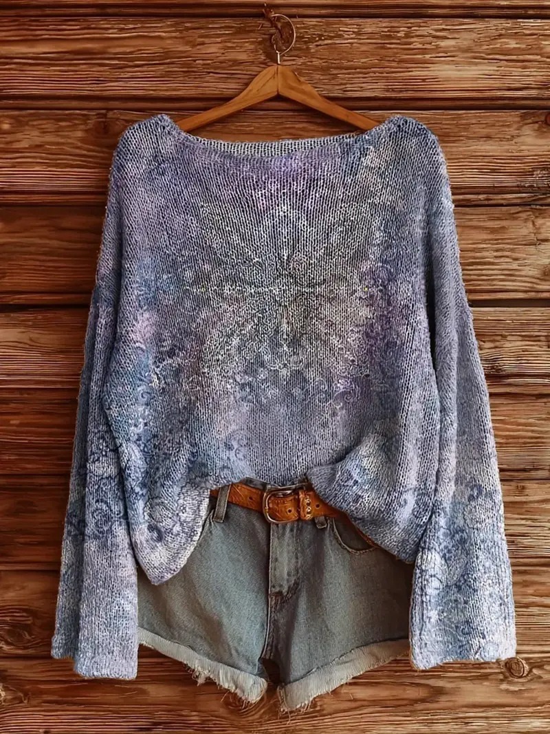 Women’s Boho Chic Sweater – Casual Retro Long Sleeve Knitwear-tidenox