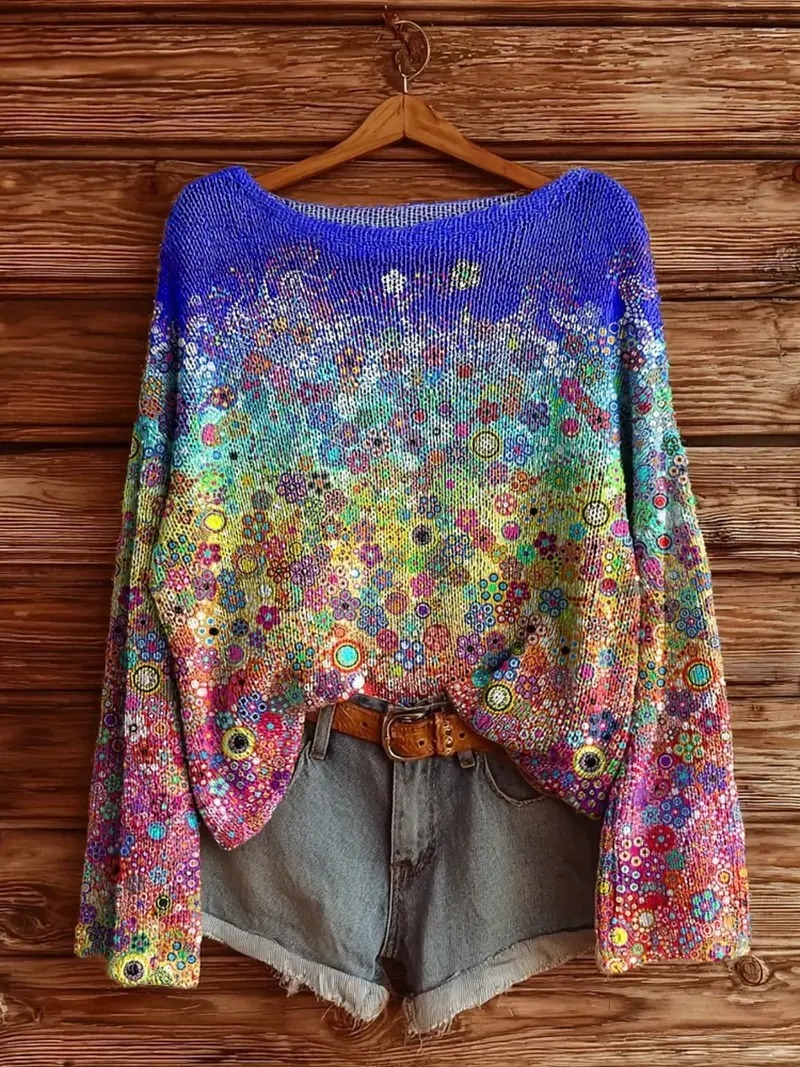 Bohemian Art-Inspired Sweater – Unique Printed Knit for Free Spirits-tidenox