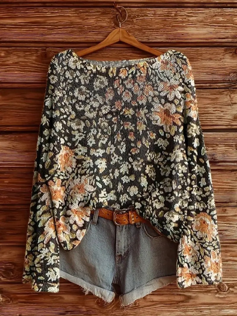 Oversized Boho Knit Sweater – Relaxed Fit Hippie-Inspired Pullover-tidenox
