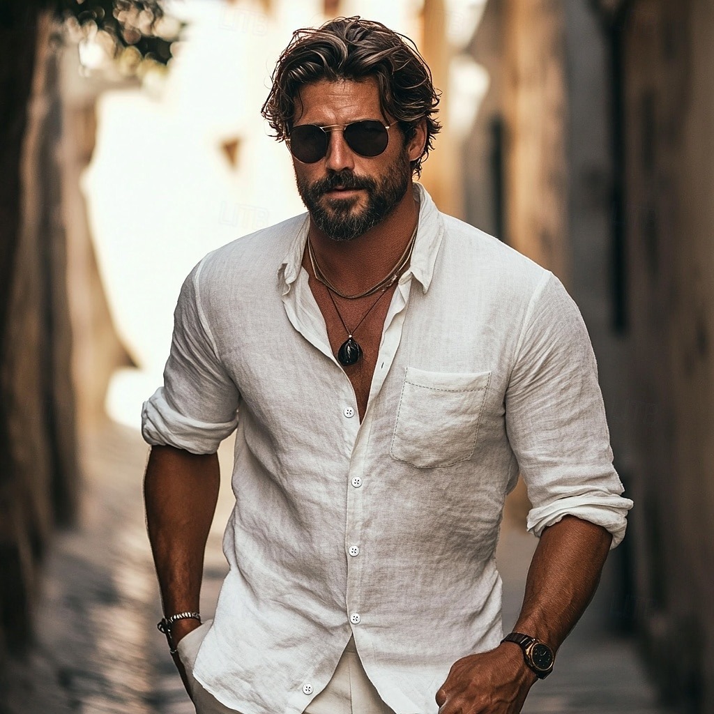 Men's Shirt Linen Shirt Summer Shirt Beach Shirt Button Up Shirt 