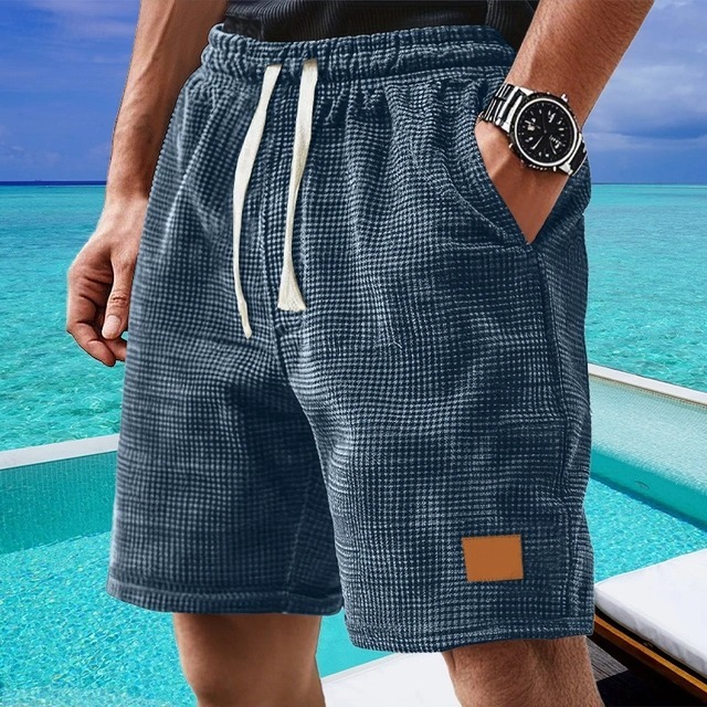 Men's Waffle Shorts Casual Shorts with Pockets, Elastic Waistband, Flat Front