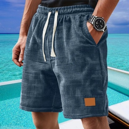 Men's Waffle Shorts Casual Shorts with Pockets, Elastic Waistband, Flat Front