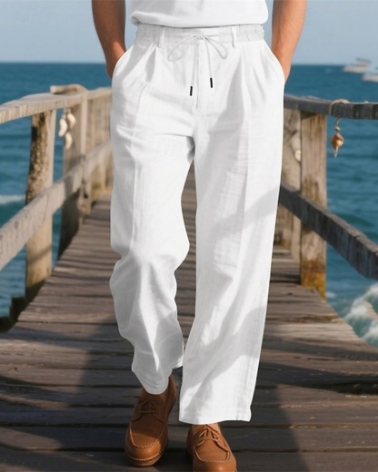 Men's linen trousers summer beach pants solid color comfortable breathable holiday leisure Hawaiian Bohemian style
