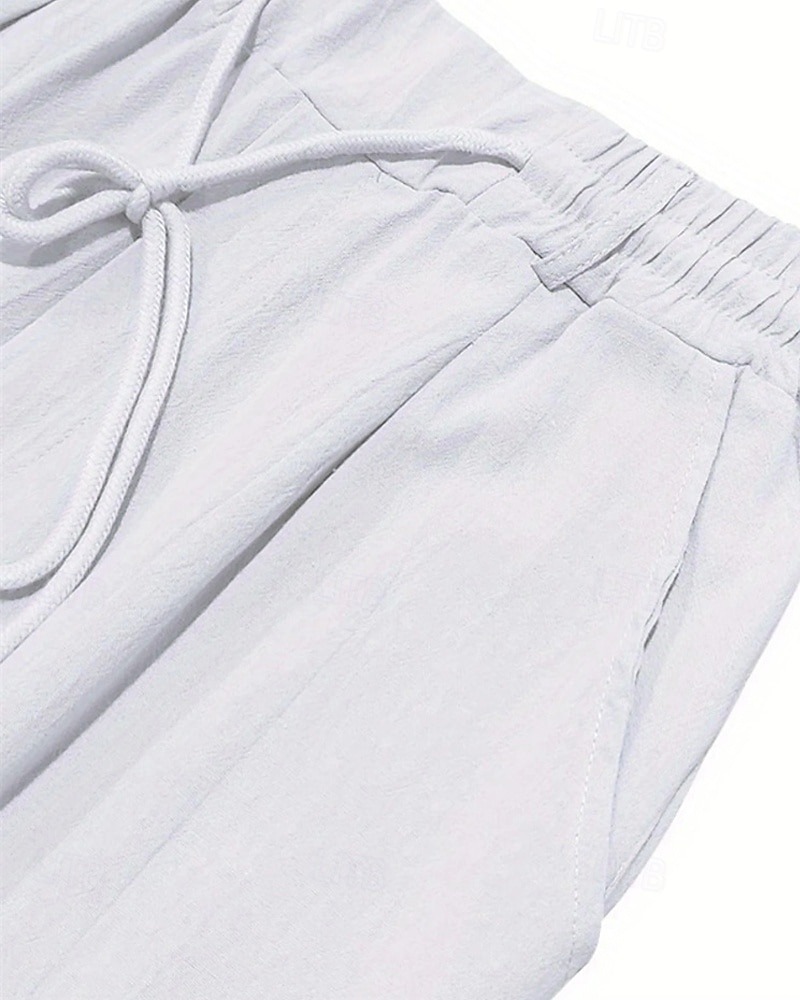 Men's linen trousers summer beach pants solid color comfortable breathable holiday leisure Hawaiian Bohemian style