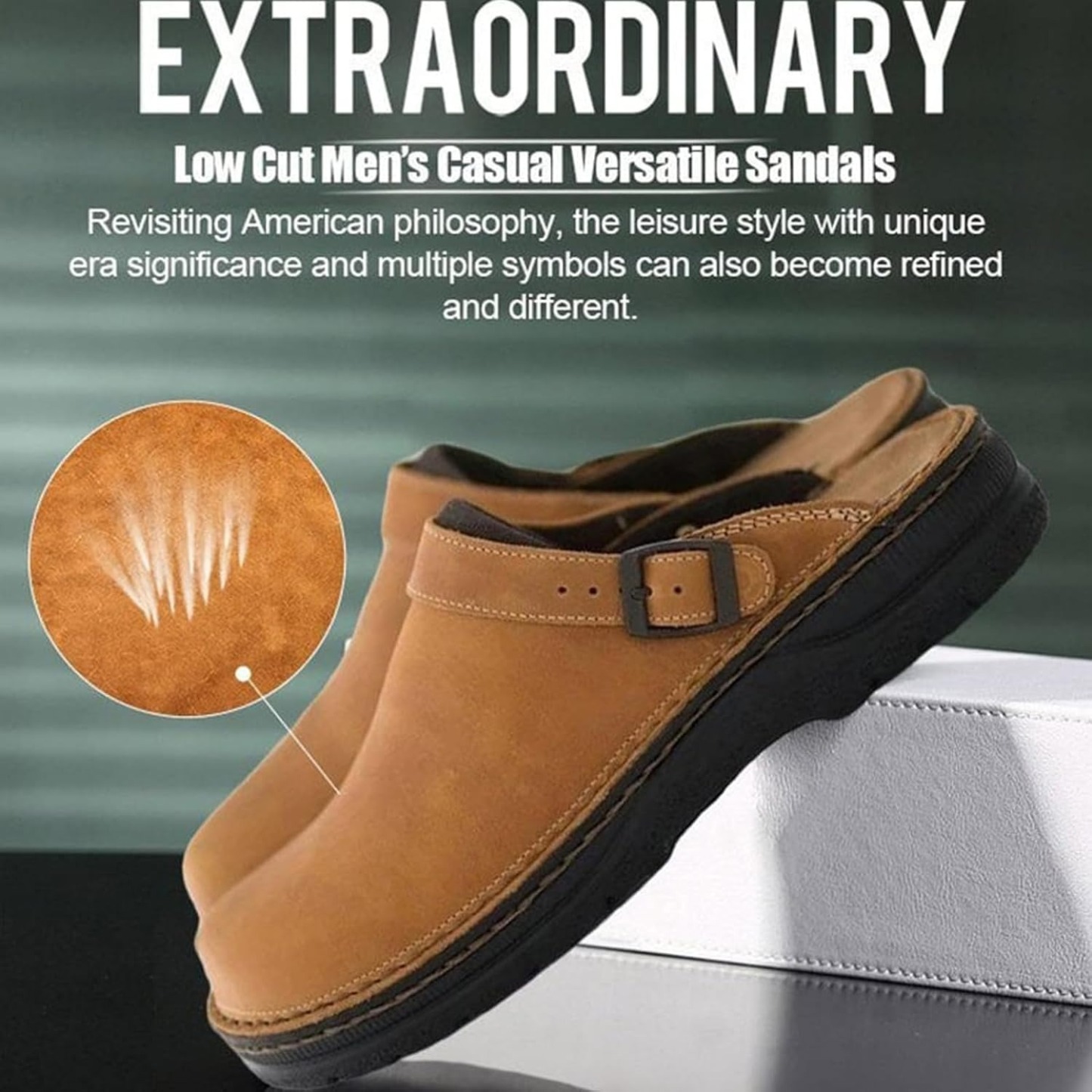  Large Square Toe Low Cut Men's Casual Plus Size Genuine Leather Slipper