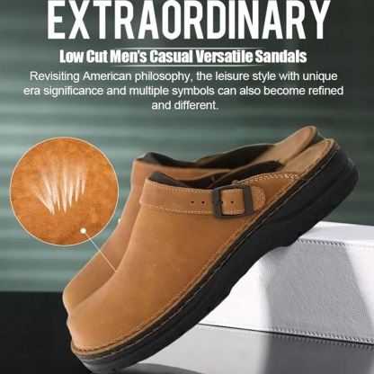  Large Square Toe Low Cut Men's Casual Plus Size Genuine Leather Slipper