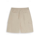 Men's Shorts Linen Shorts Summer Shorts Beach Shorts Drawstring Elastic Waist Multi Pocket Plain Knee Length Outdoor Beach Hawaiian Casual ArmyGreen Black Inelastic-tidenox