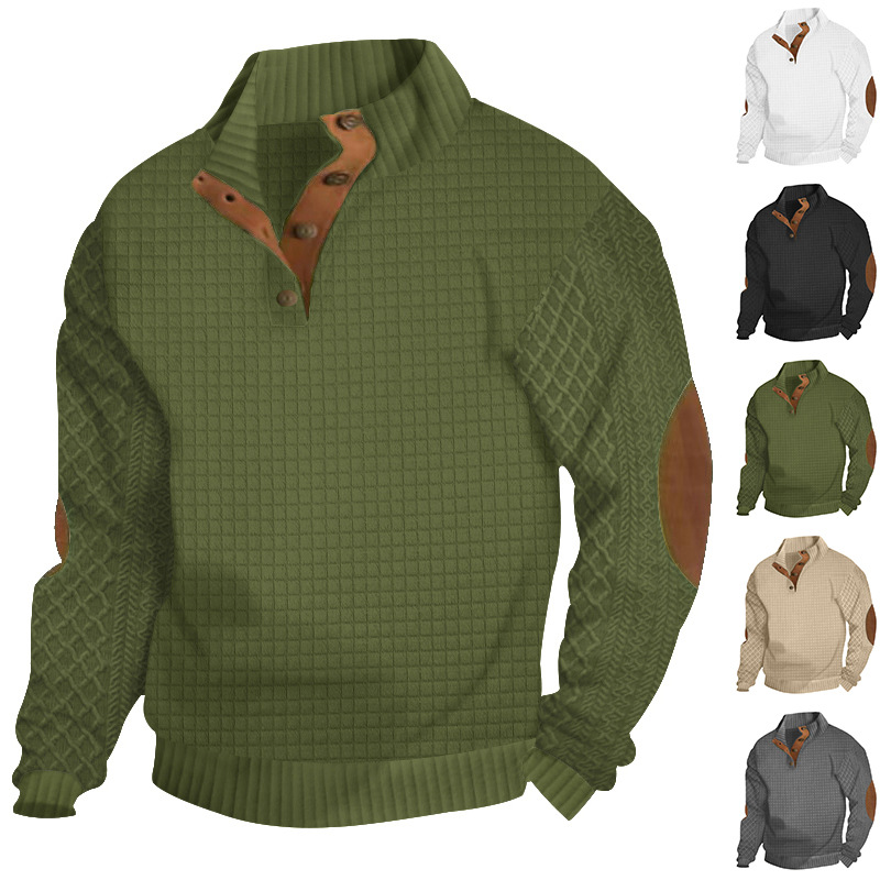 🔥Last Day 90% OFF🔥-Men's Outdoor Casual Stand Button Long Sleeve Waffle Golf Sweater-tidenox