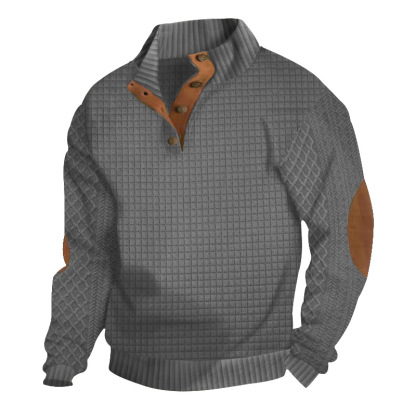 🔥Last Day 90% OFF🔥-Men's Outdoor Casual Stand Button Long Sleeve Waffle Golf Sweater-tidenox