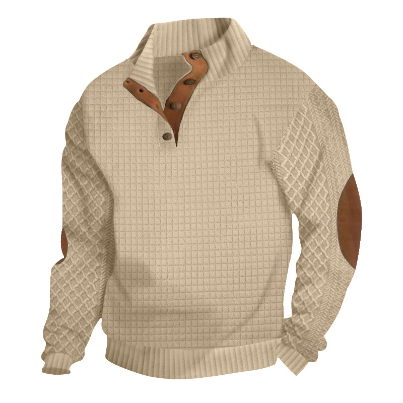 🔥Last Day 90% OFF🔥-Men's Outdoor Casual Stand Button Long Sleeve Waffle Golf Sweater-tidenox
