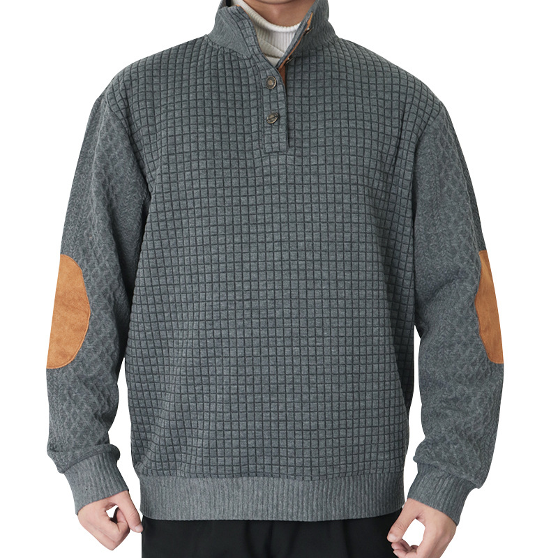 🔥Last Day 90% OFF🔥-Men's Outdoor Casual Stand Button Long Sleeve Waffle Golf Sweater-tidenox