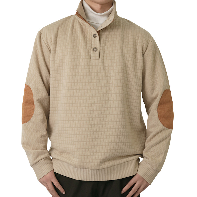 🔥Last Day 90% OFF🔥-Men's Outdoor Casual Stand Button Long Sleeve Waffle Golf Sweater-tidenox