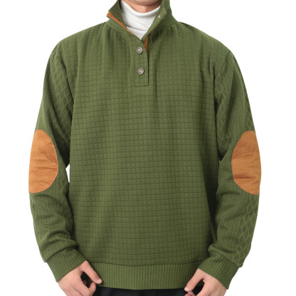 🔥Last Day 90% OFF🔥-Men's Outdoor Casual Stand Button Long Sleeve Waffle Golf Sweater-tidenox