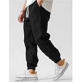 Men's Linen Pants Trousers Summer Pants Elastic Waist Straight Leg High Rise Solid Color Comfort Breathable Full Length Wedding Holiday Vacation Fashion Gray Green Black High Waist Inelastic
