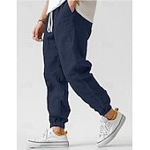 Men's Linen Pants Trousers Summer Pants Elastic Waist Straight Leg High Rise Solid Color Comfort Breathable Full Length Wedding Holiday Vacation Fashion Gray Green Black High Waist Inelastic