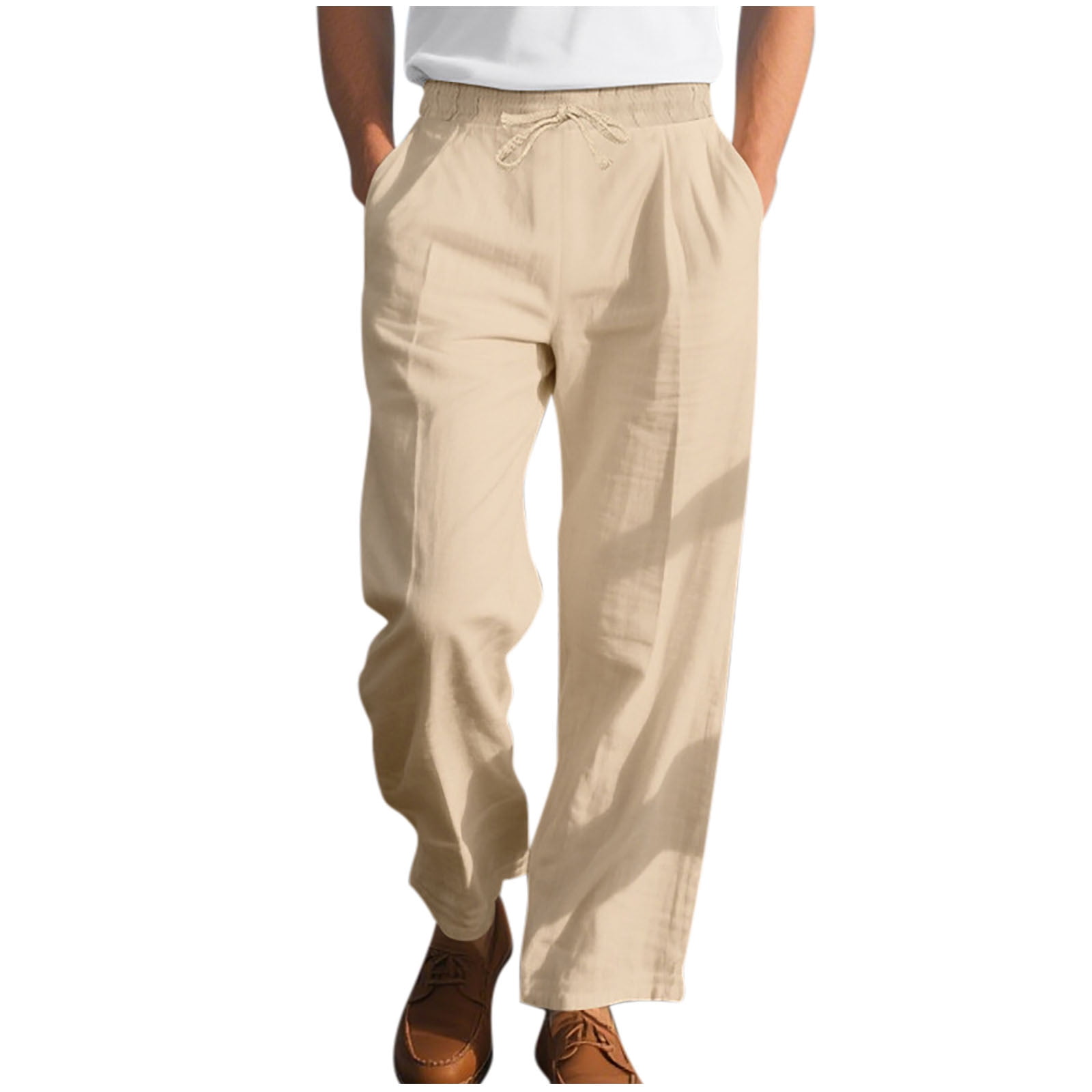 Men's linen trousers summer beach pants solid color comfortable breathable holiday leisure Hawaiian Bohemian style