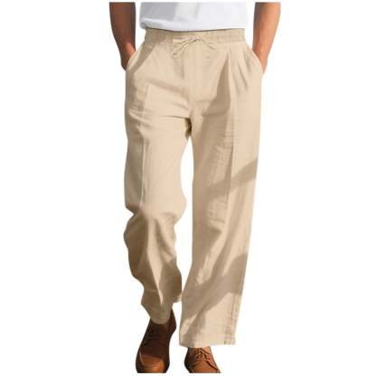 Men's linen trousers summer beach pants solid color comfortable breathable holiday leisure Hawaiian Bohemian style