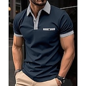 Men's Golf Shirt Golf Polo Work Casual Lapel Short Sleeve Basic Modern Color Block Houndstooth Patchwork Spring & Summer Regular Fit Black White Red Navy Blue Blue Beige Golf Shirt-tidenox