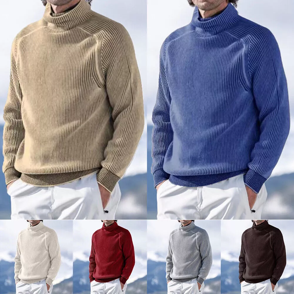 Men's Turtleneck High Neck Sweater Long Sleeve Knitted Pullovers Warm Sweatshirt-tidenox