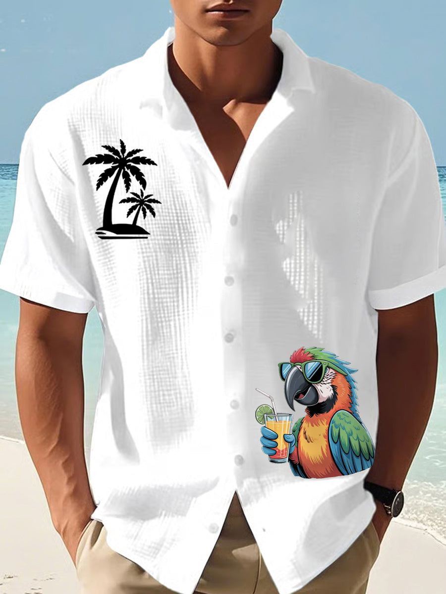 Men's I'm Retired It's 5 O'clock Everywhere Parrot Print Casual Waffle Short-Sleeve Shirt-tidenox