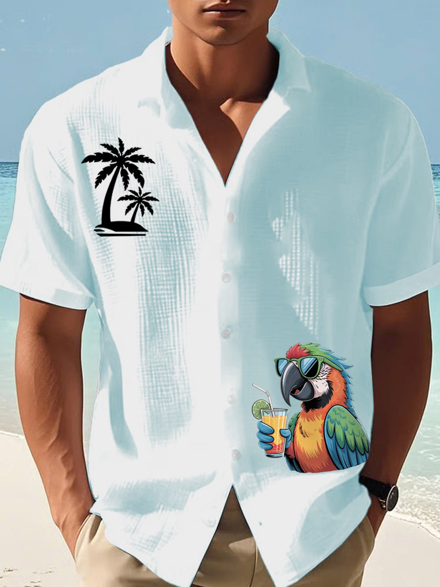 Men's I'm Retired It's 5 O'clock Everywhere Parrot Print Casual Waffle Short-Sleeve Shirt-tidenox