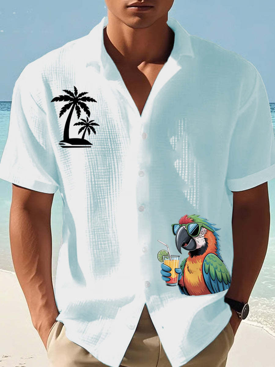 Men's I'm Retired It's 5 O'clock Everywhere Parrot Print Casual Waffle Short-Sleeve Shirt-tidenox