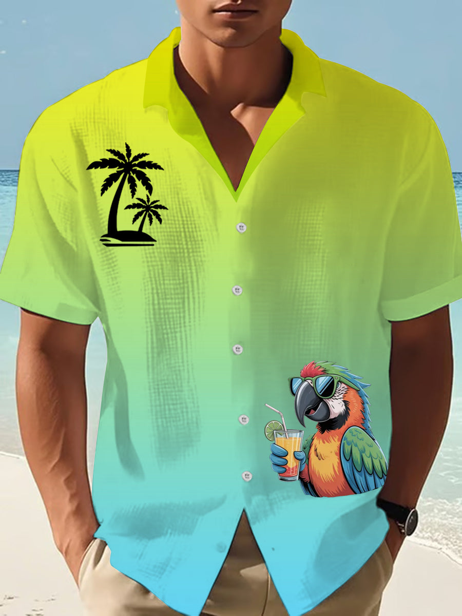 Men's I'm Retired It's 5 O'clock Everywhere Parrot Print Casual Waffle Short-Sleeve Shirt-tidenox